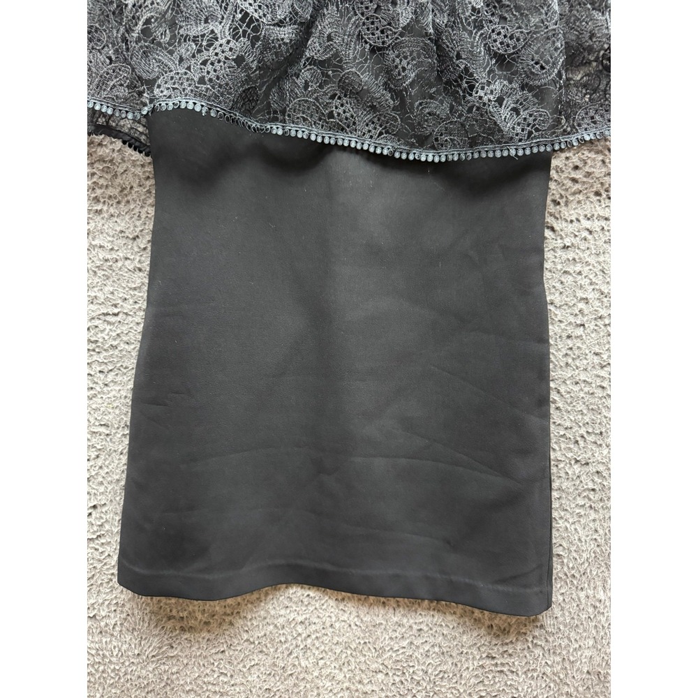 Self-Portrait Lace & Bow Accent Mock Neck Mini Shift‎ Dress Black Womens Size 6 - Picture 4 of 16